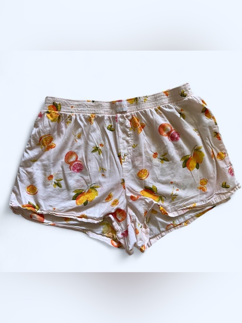 Fruit Print Button-Front Boxer Shorts - White with Orange & Pink Citrus